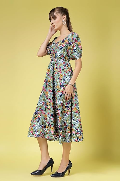 Women's Crepe Fit and Flare Midi Dress
