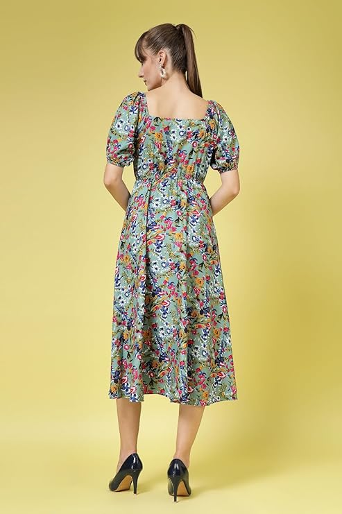 Women's Crepe Fit and Flare Midi Dress