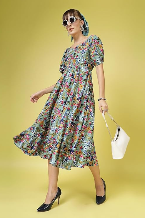 Women's Crepe Fit and Flare Midi Dress