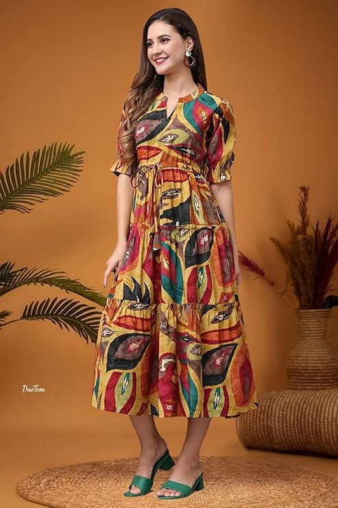 Empire Waist, Blue and Pink Dress