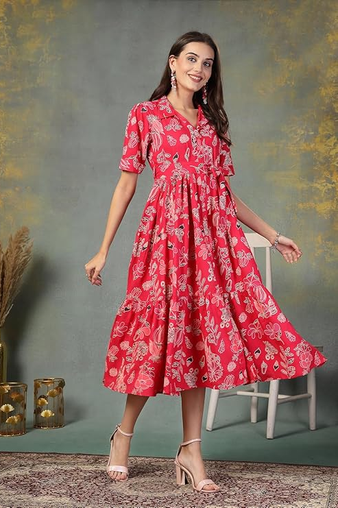 Stylum Women's Tropical Printed Rayon Tiered Dress