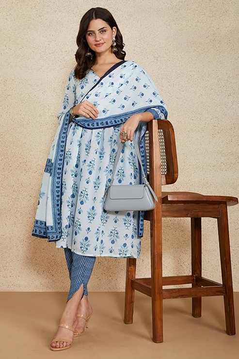 Printed Alia-Cut Anarkali Kurta Pant Set with Dupatta