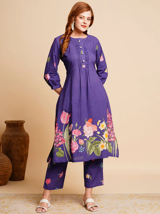 Floral Coined A-Line Kurta Set