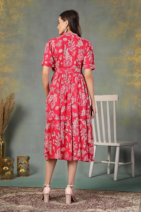 Stylum Women's Tropical Printed Rayon Tiered Dress