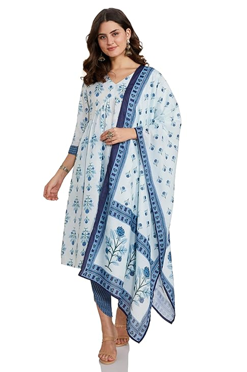 Printed Alia-Cut Anarkali Kurta Pant Set with Dupatta