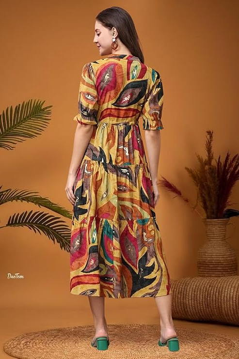 Empire Waist, Blue and Pink Dress
