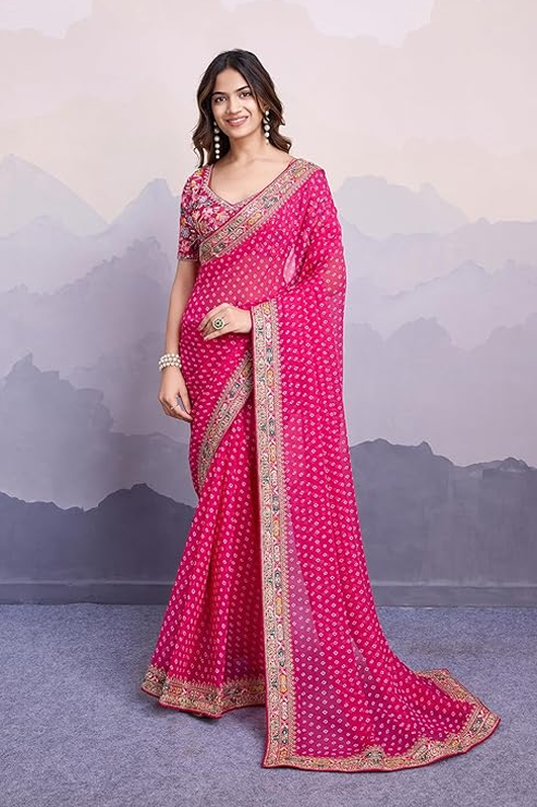Ekasya Women Georgette Pink Geometric