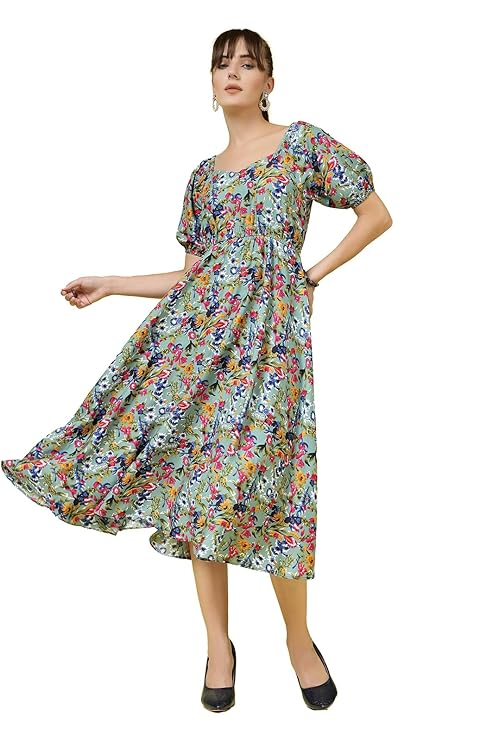 Women's Crepe Fit and Flare Midi Dress