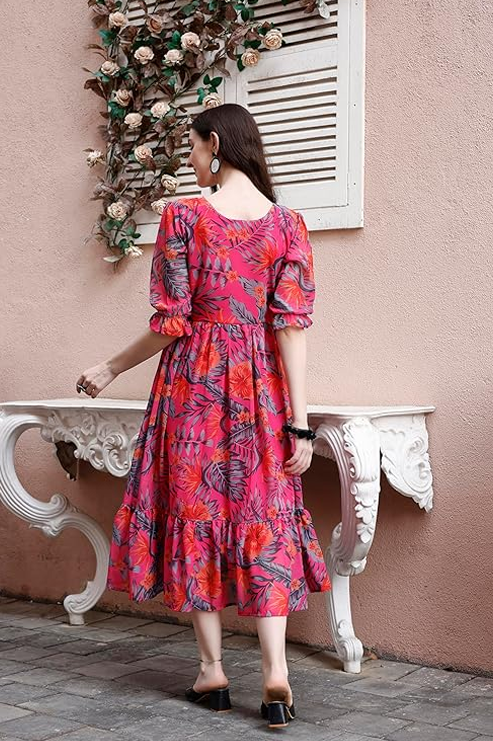 Ethnic Gown || Half Sleeve V Neck Fit & Flare