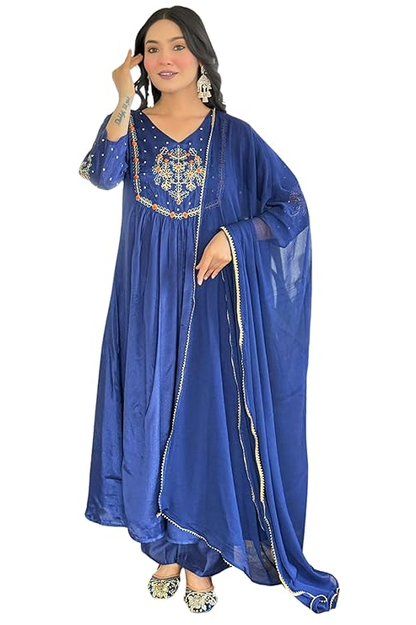 Kurta with Rayon Pant and Silk Chiffon Laced Dupatta Sets