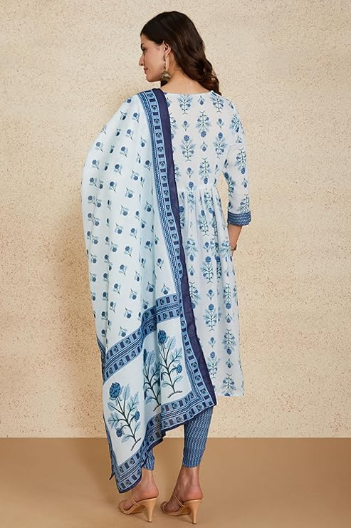 Printed Alia-Cut Anarkali Kurta Pant Set with Dupatta
