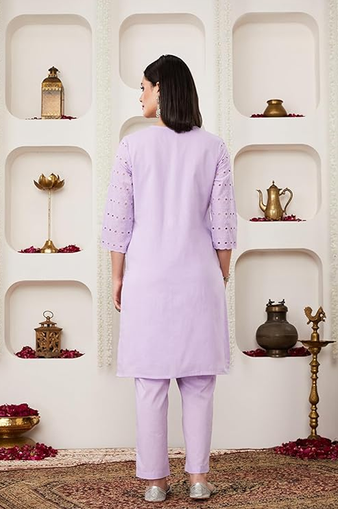 Myx Women Schiffli Embroidery Kurta Pant Co-Ord Set