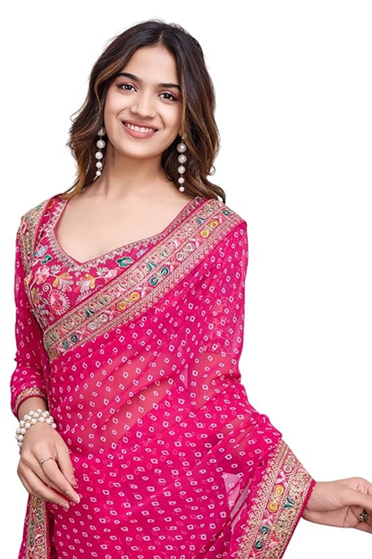 Ekasya Women Georgette Pink Geometric