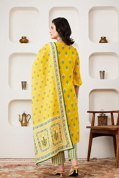 Myx Women's Printed A-line Kurta Pant Set with Dupatta