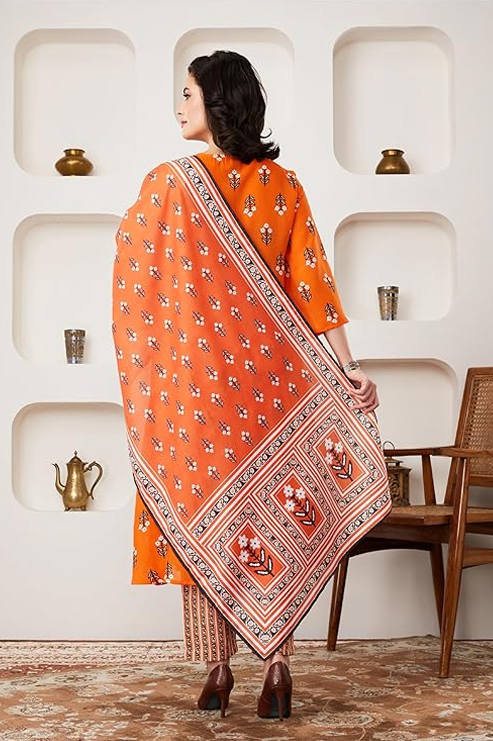 Myx Women's Printed A-line Kurta Pant Set with Dupatta