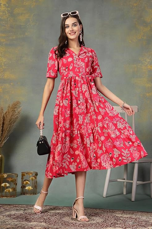 Stylum Women's Tropical Printed Rayon Tiered Dress