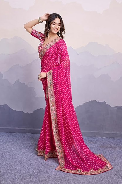 Ekasya Women Georgette Pink Geometric