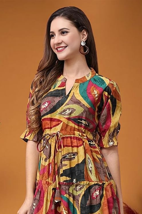 Empire Waist, Blue and Pink Dress