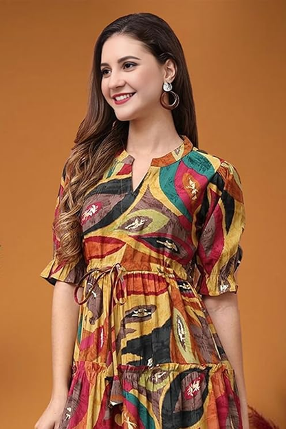 Empire Waist, Blue and Pink Dress