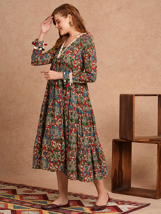 Ethnic Animal Print Flared Midi Dress