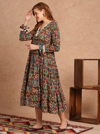 Ethnic Animal Print Flared Midi Dress