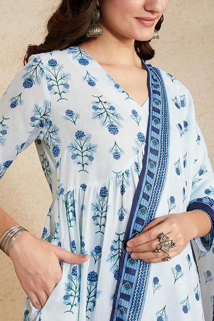 Printed Alia-Cut Anarkali Kurta Pant Set with Dupatta