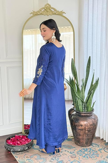 Kurta with Rayon Pant and Silk Chiffon Laced Dupatta Sets