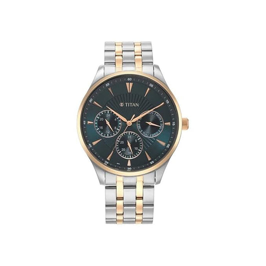 Blue Dial Quartz Multifunction Stainless Steel Strap Watch