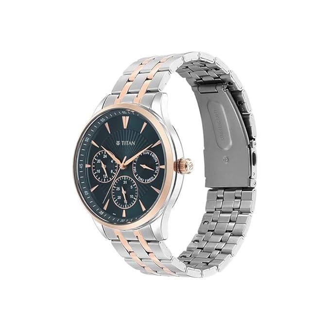 Blue Dial Quartz Multifunction Stainless Steel Strap Watch