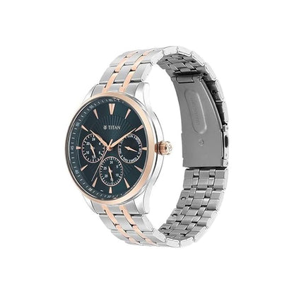 Blue Dial Quartz Multifunction Stainless Steel Strap Watch