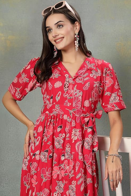 Stylum Women's Tropical Printed Rayon Tiered Dress