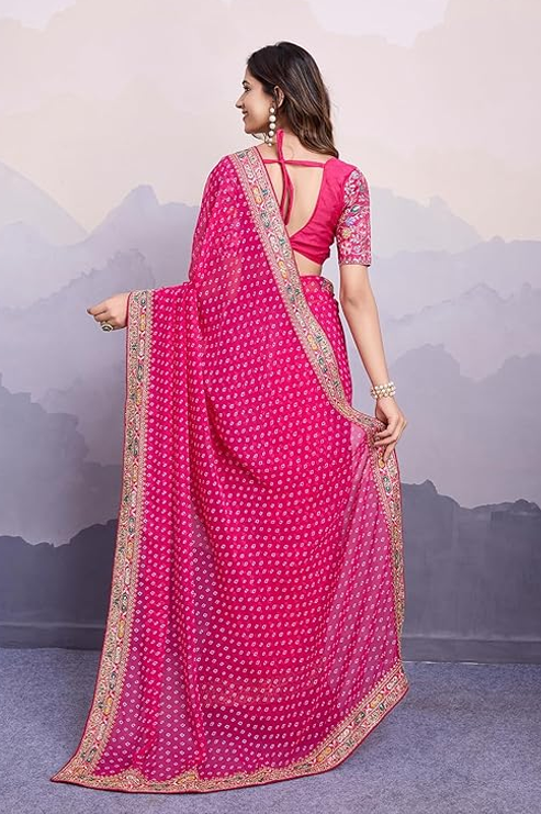 Ekasya Women Georgette Pink Geometric
