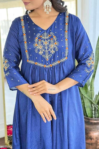 Kurta with Rayon Pant and Silk Chiffon Laced Dupatta Sets