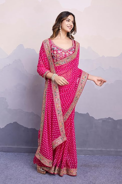 Ekasya Women Georgette Pink Geometric
