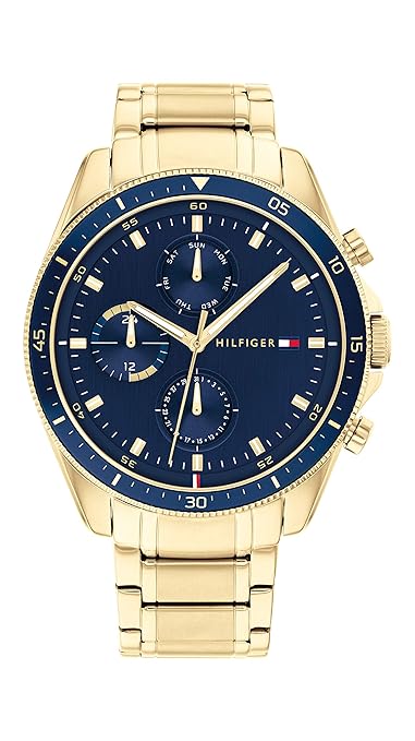 Navy Dial Gold Strap Round Shaped Watch