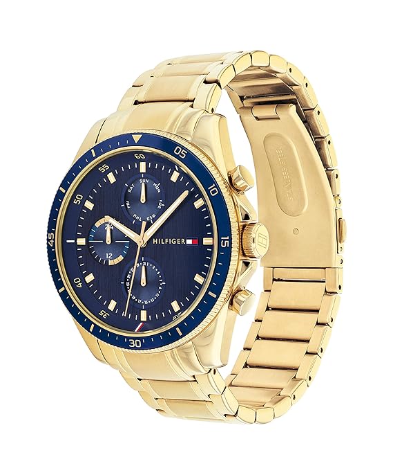 Navy Dial Gold Strap Round Shaped Watch