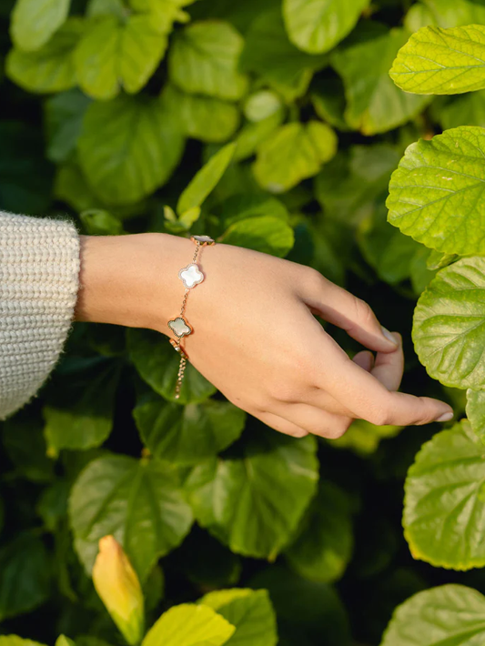 Four leaf white clover bracelet