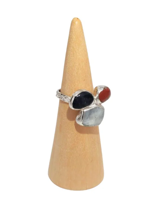 Quartz, Jasper and Black Agate Gem Stone Ring