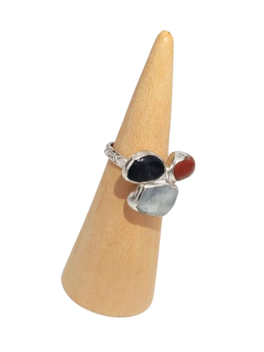 Quartz, Jasper and Black Agate Gem Stone Ring
